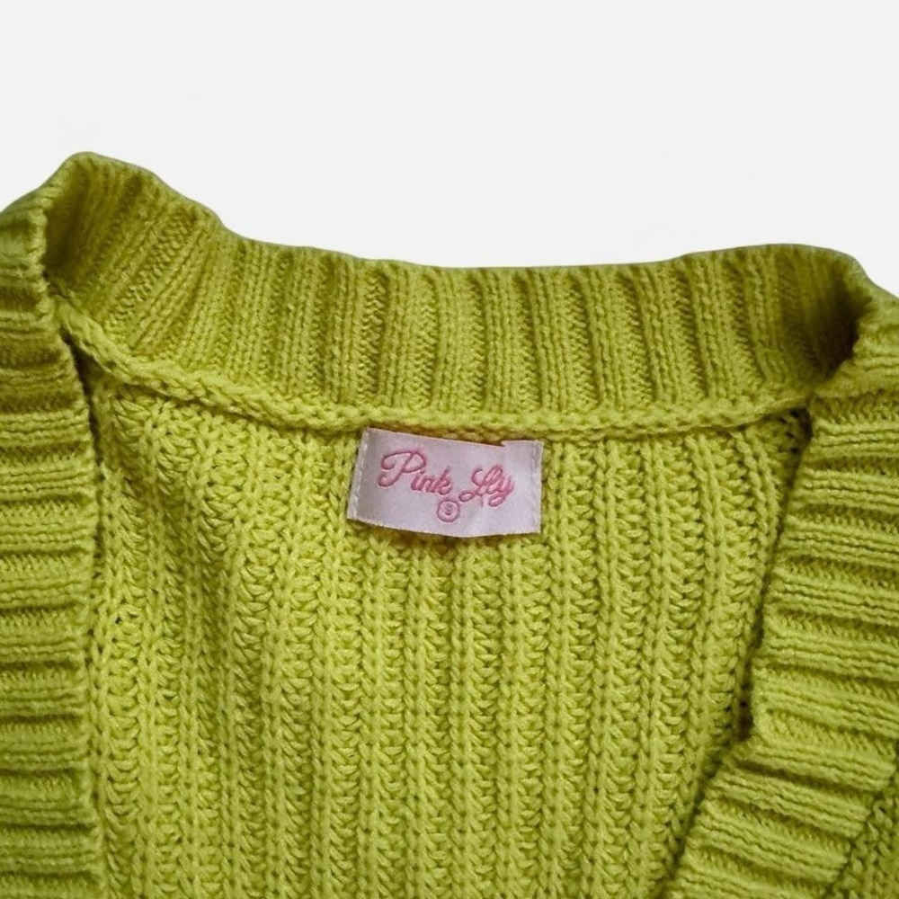 Pink Lily Cable Knit Open Front Cardigan – Lime Yellow – Size S - Picture 4 of 5